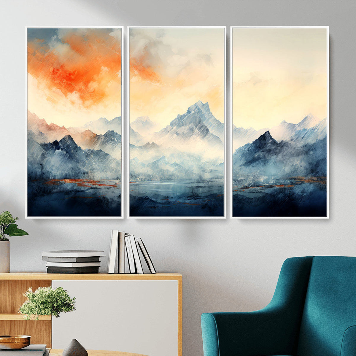 Warm Clouds Abstract Mountain Wall Art, Modern Landscape Canvas Print