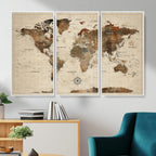 Vintage World Map Wall Art Canvas Print for Living Room, Office and Study