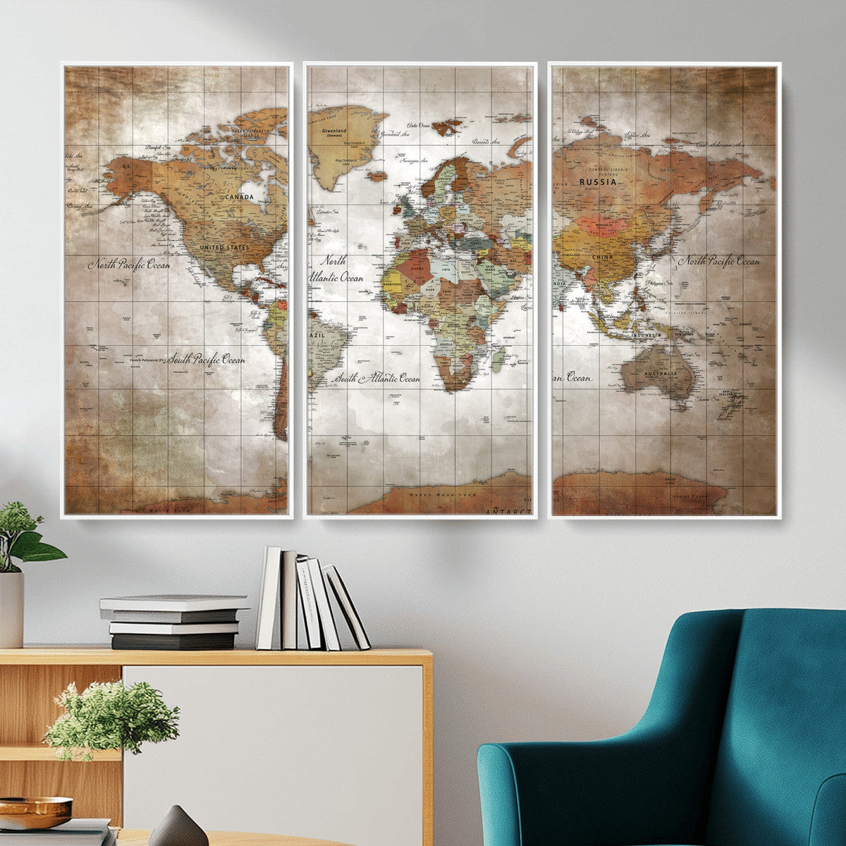 Vibrant Watercolor World Map Canvas Wall Art | Framed Travel Map