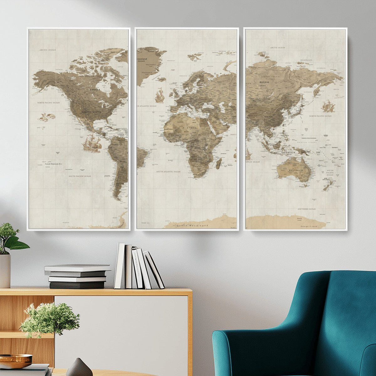 Detailed World Map Wall Art Canvas Print