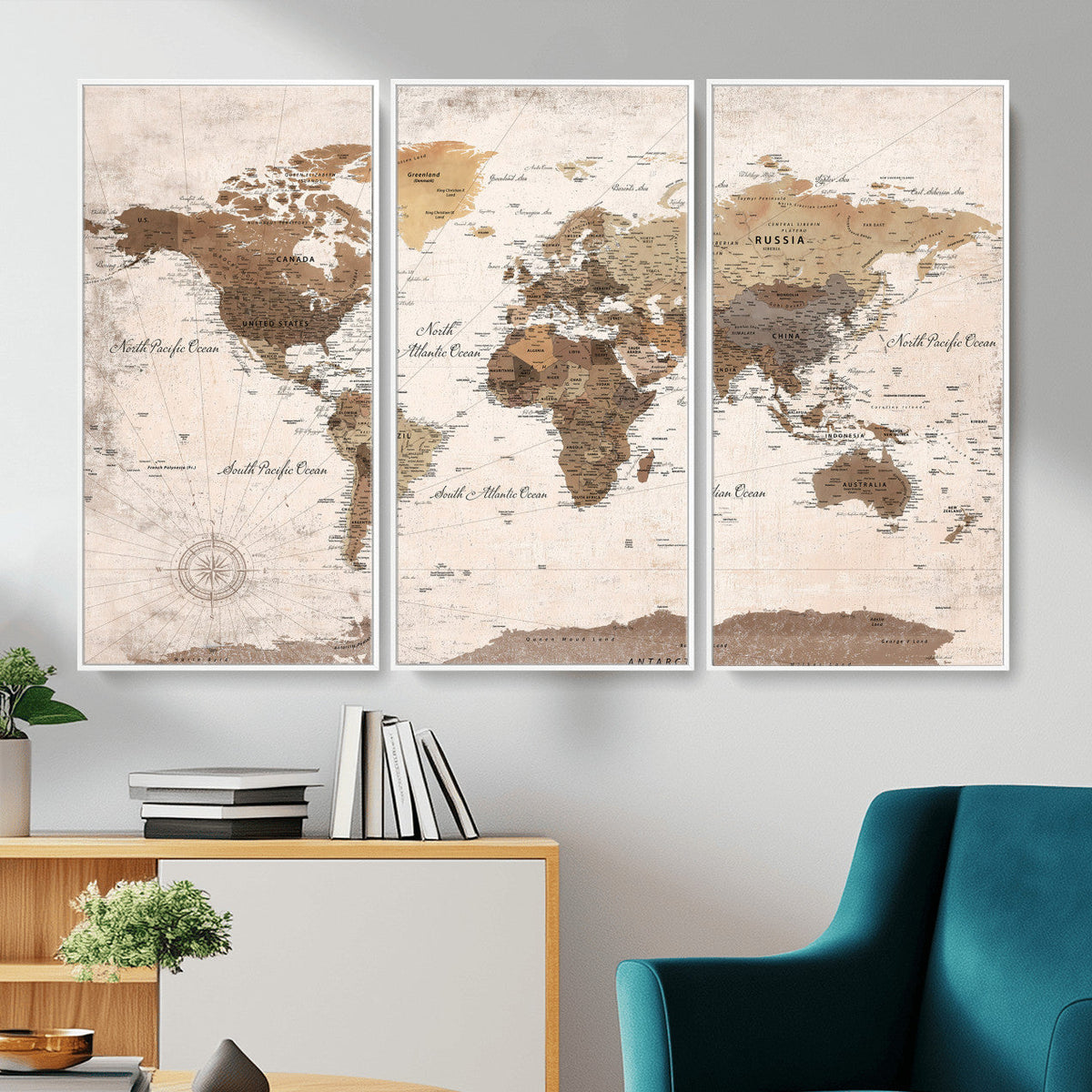 Modern World Map Canvas Print | Framed Travel Map Wall Art