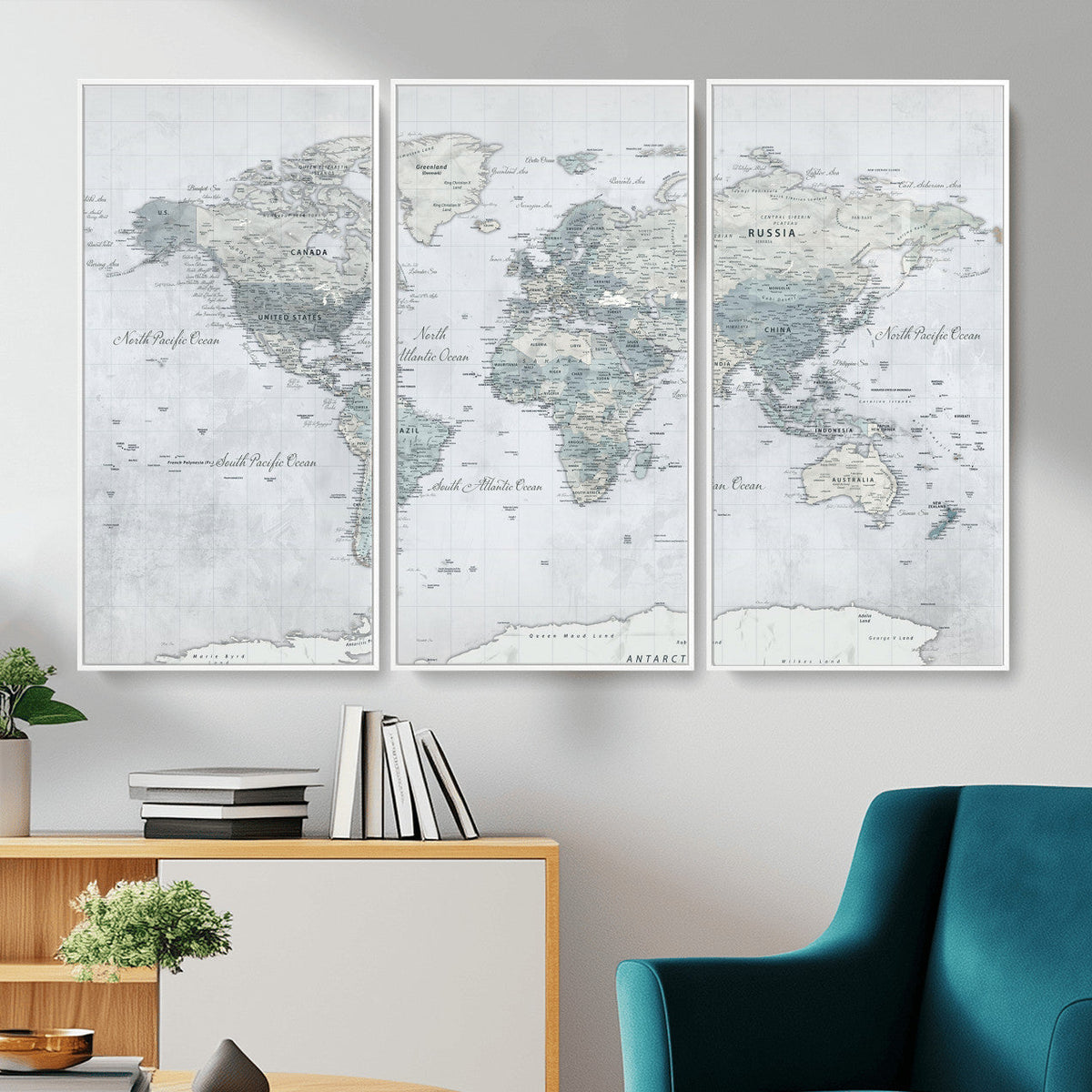 Push Pin World Map Canvas Print - Detailed Vintage World Map