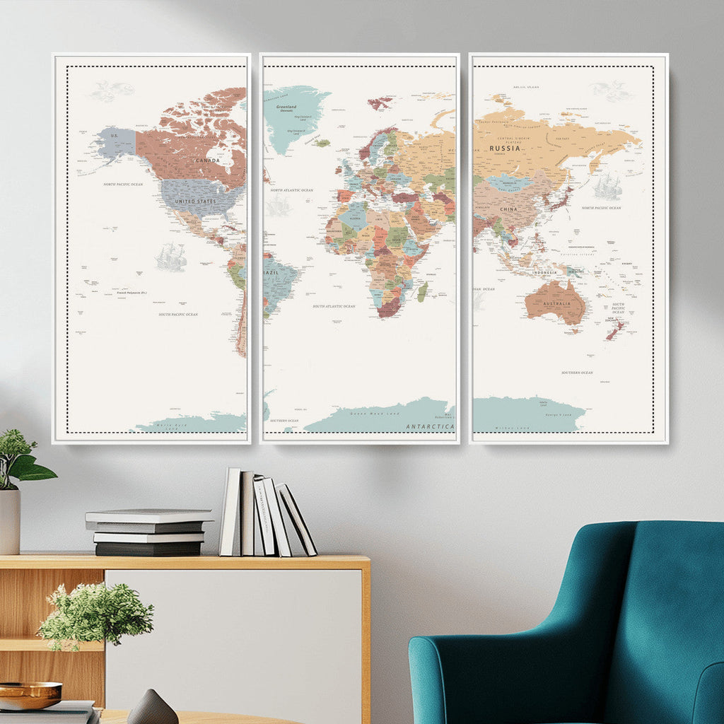 Pastel Colors World Map Wall Art Canvas Print