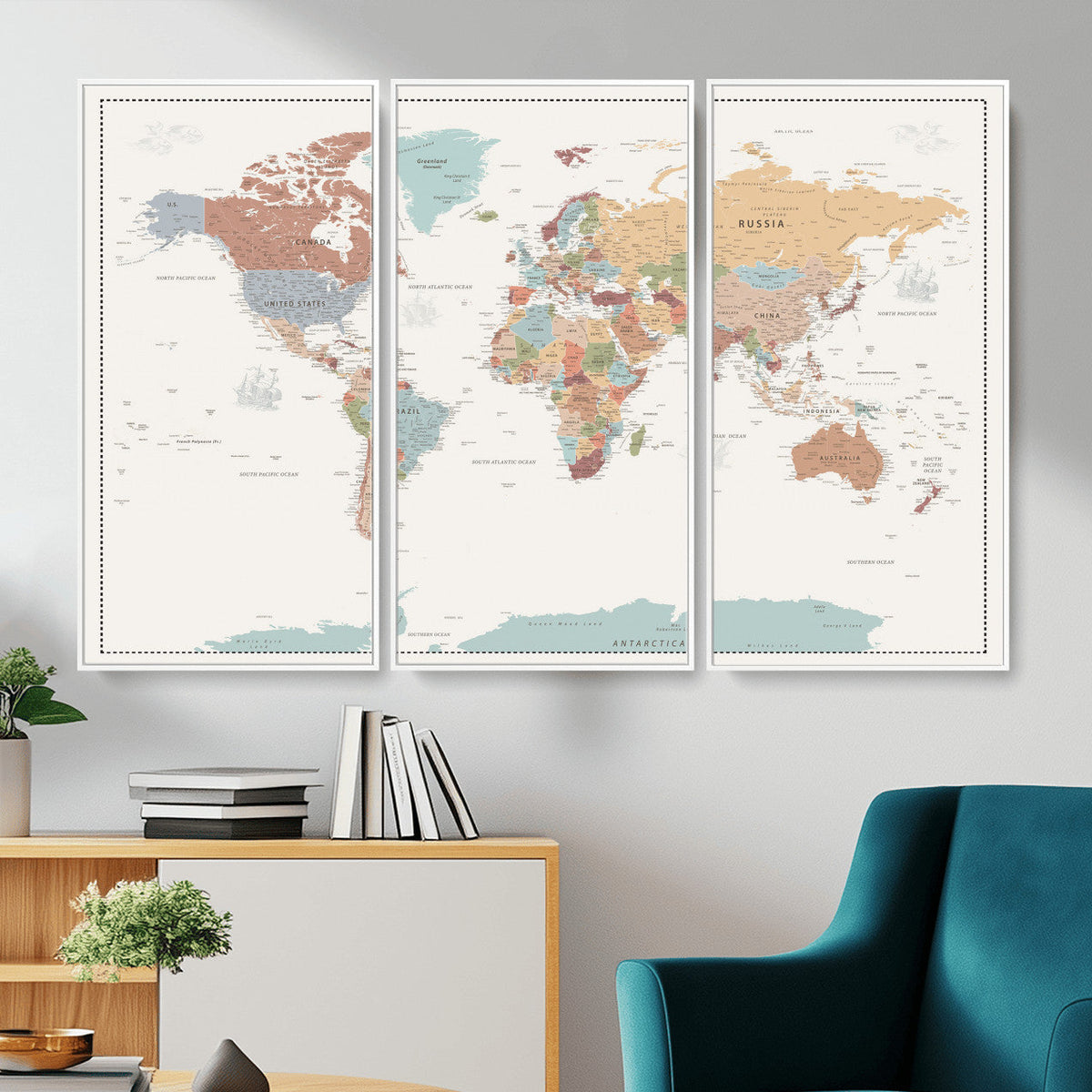 Pastel Colors World Map Wall Art Canvas Print