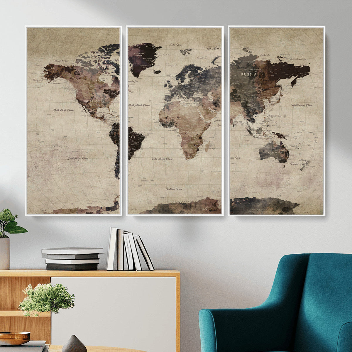 World Map Canvas Print, Detailed Map of the World, Adventure Gift for Couples and Anniversaries