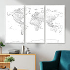 World Map Canvas Print, Framed Modern Detailed Map of the World for Home or Office