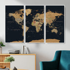 Vintage World Map Earth Globe Countries Oceans Continents