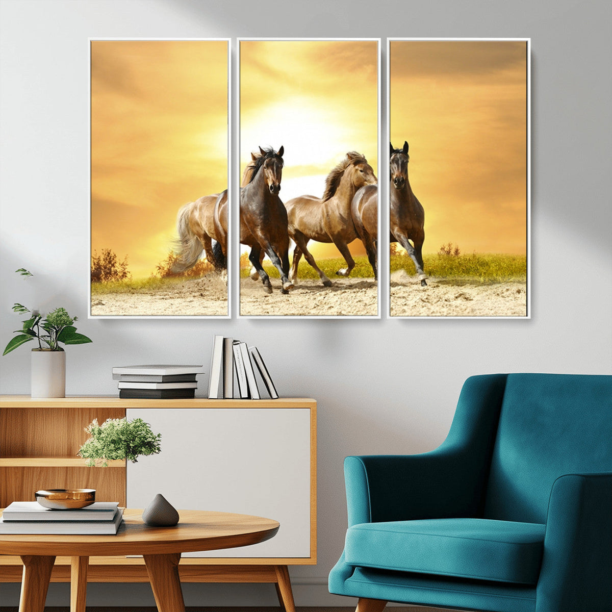 Wild Horses Wall Art Canvas Print, Framed Galloping Herd
