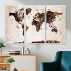 Blue Watercolor World Map Canvas Print | Framed Modern Wall Art