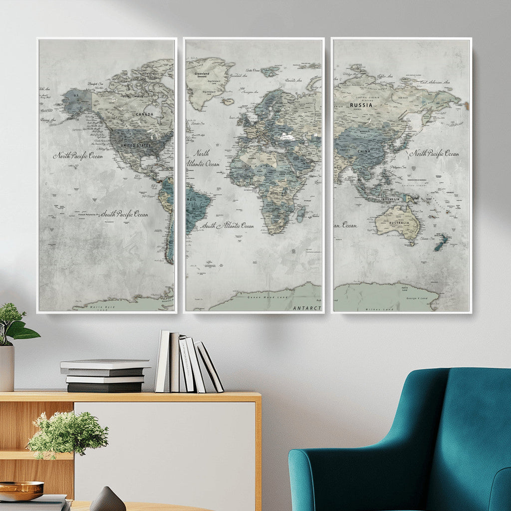 Neutral Vintage World Map Canvas Wall Art Print, Classic Map Artwork