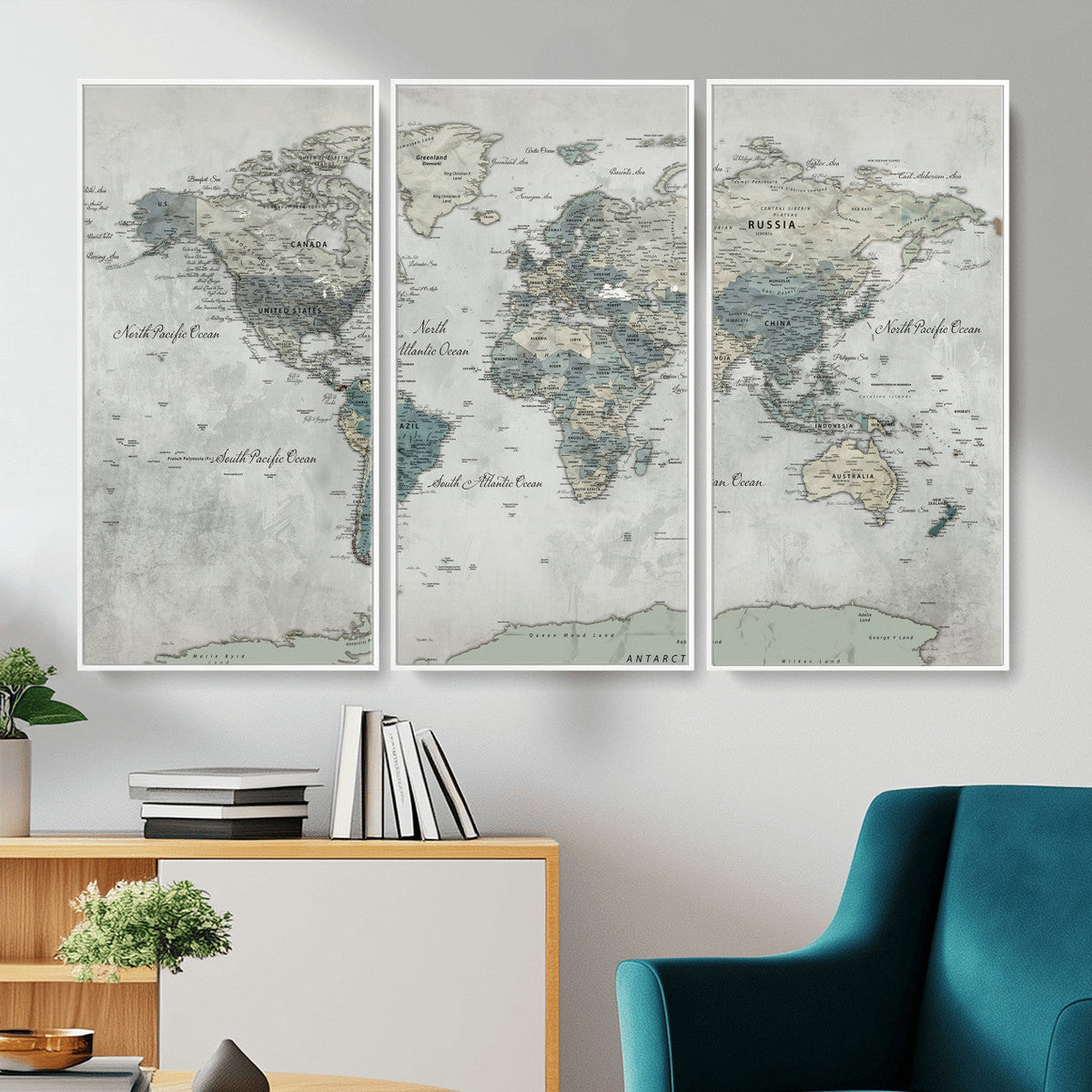 Neutral Vintage World Map Canvas Wall Art Print, Classic Map Artwork
