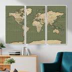 Vintage World Map Canvas Wall Art Print, Classic Global Map Artwork