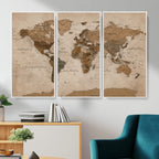 World Map Canvas Wall Art Print, Detailed Global Map Artwork
