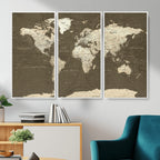Vintage World Map Canvas Print | Framed Travel Map Wall Art for Couples