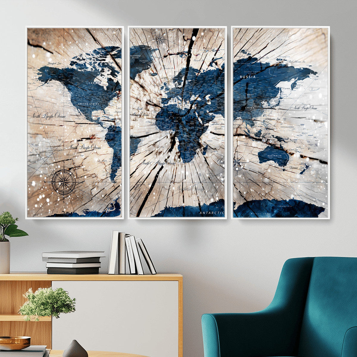 Rustic World Map Canvas Print | Framed Wall Art for Couples