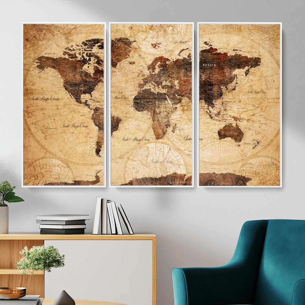 Modern Red and Gray World Map Canvas Print | Framed Wall Art