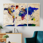 Watercolor World Map Canvas Print | Framed Wall Art for Couples