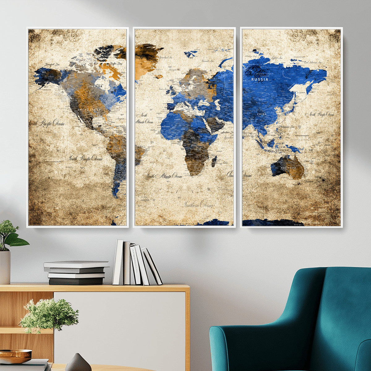 World Map Canvas Print | Colorful Abstract Travel Map, Framed Wall Art
