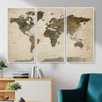 Vintage World Map Canvas Wall Art | Framed Antique Style Travel Map