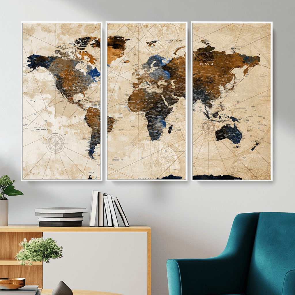 World Map Canvas Art Print | Framed Travel Map Wall Art
