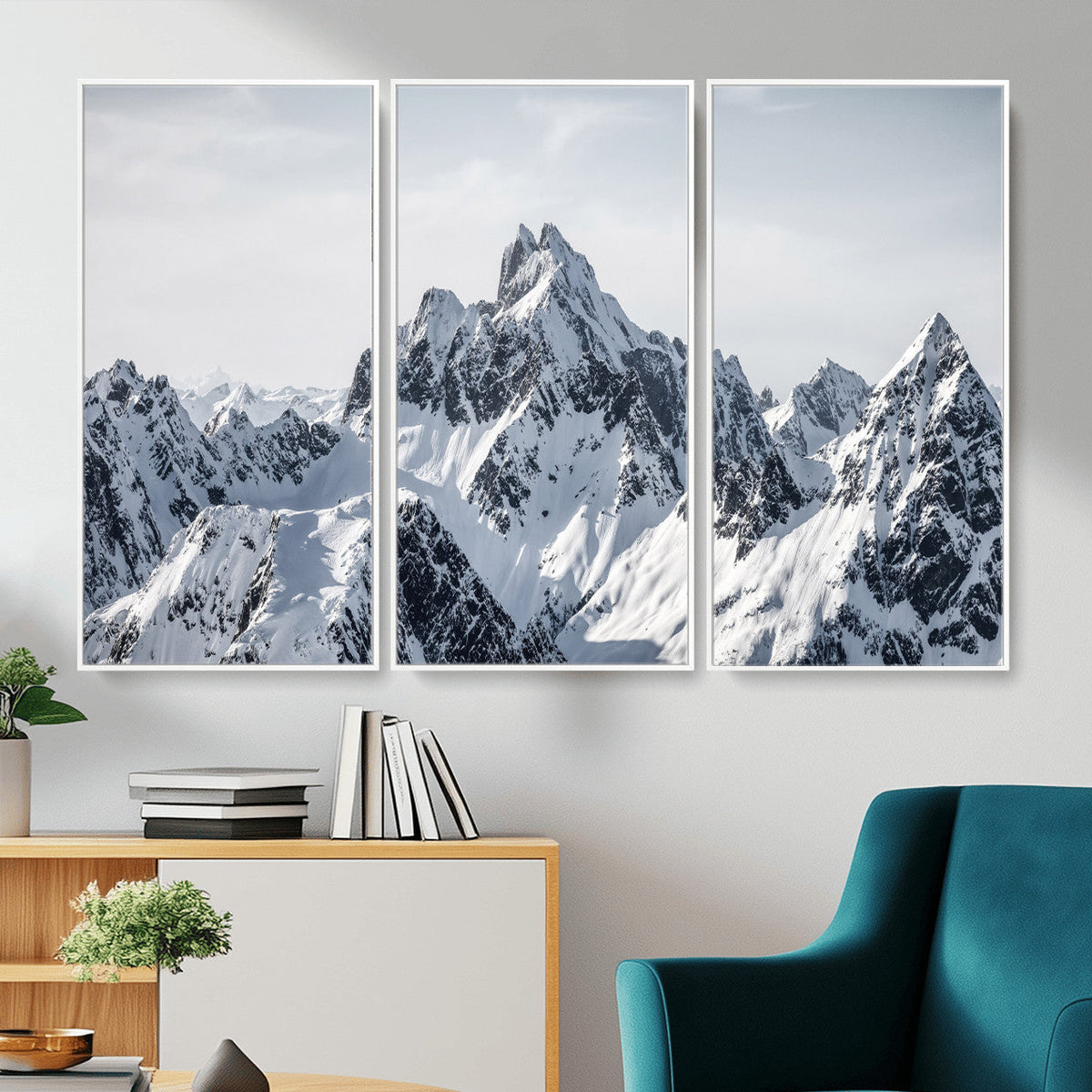 Snowy Mountain Range Canvas Print, Alpine Peaks Landscape Wall Art