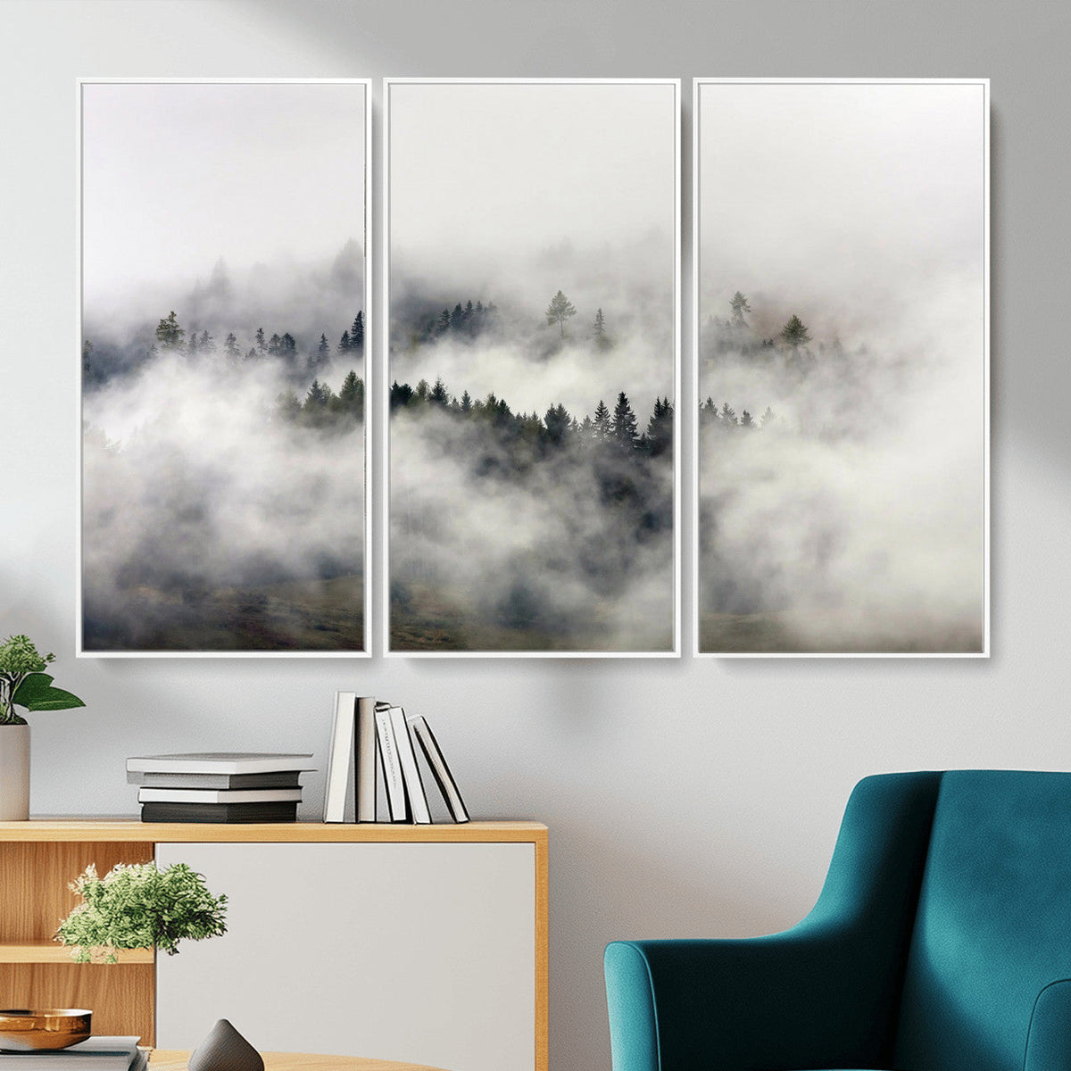 Foggy Forest Wall Art Canvas Print, Misty Pine Tree Landscape