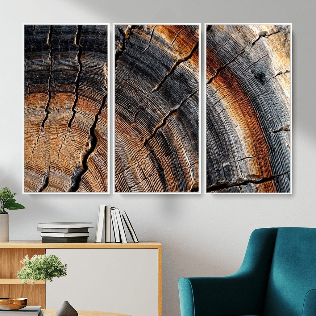 Abstract Tree Ring Wall Art Print, Natural Rustic Wood Grain Canvas