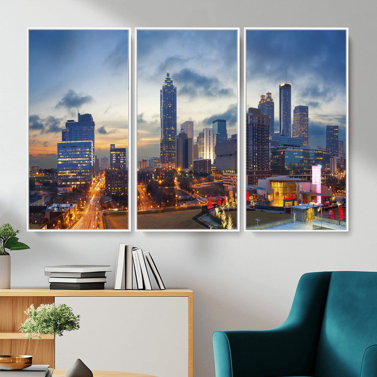 Atlanta Skyline Wall Art Canvas Print, Atlanta Downtown Night Cityscape