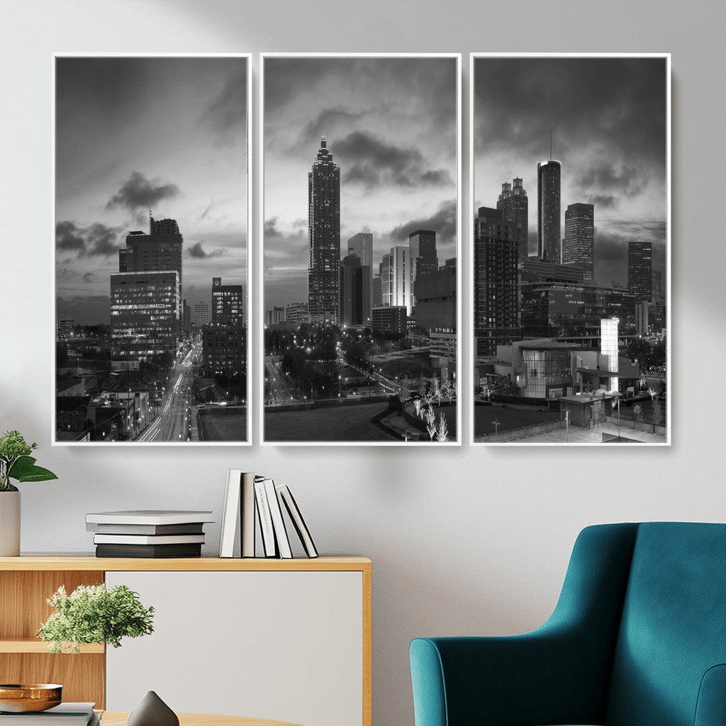 Atlanta Skyline Wall Art Canvas Print, Atlanta Downtown Night Cityscape