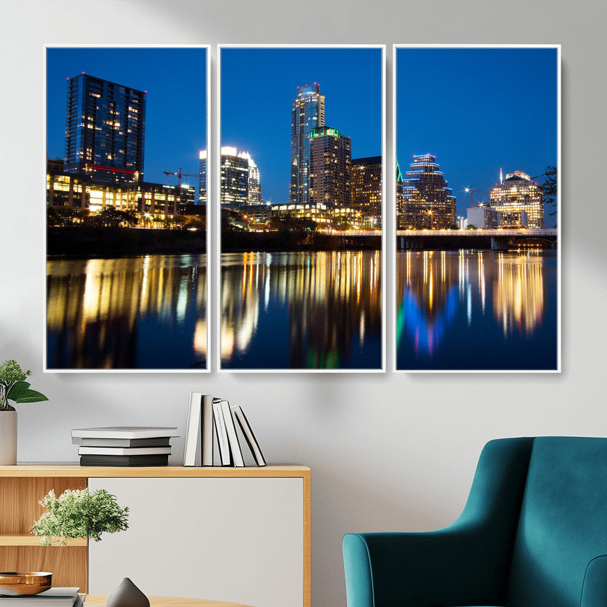 Austin Skyline Wall Art Canvas Print, Austin Downtown Night Cityscape