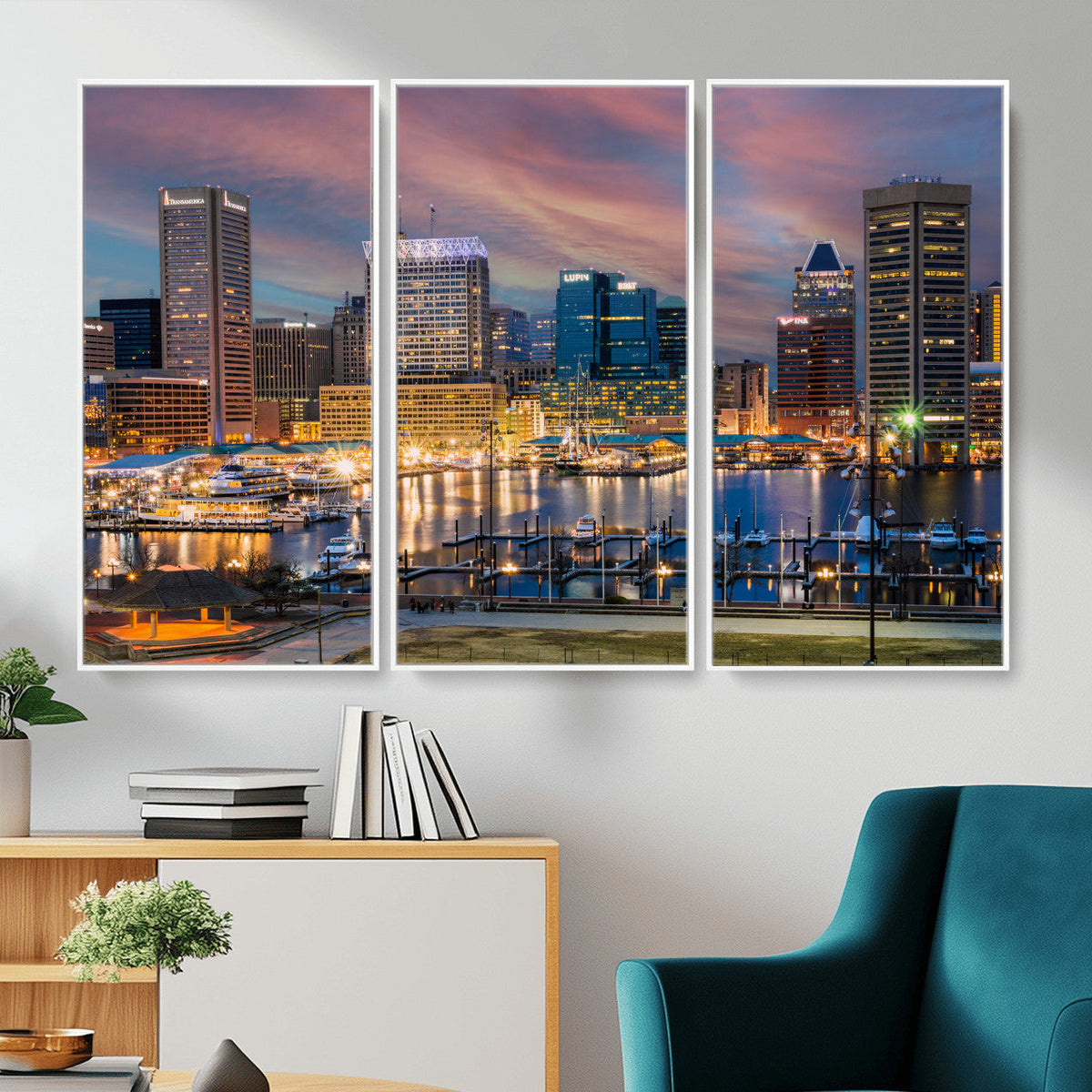 Baltimore Skyline Wall Art Canvas Print, Baltimore Downtown Night Cityscape