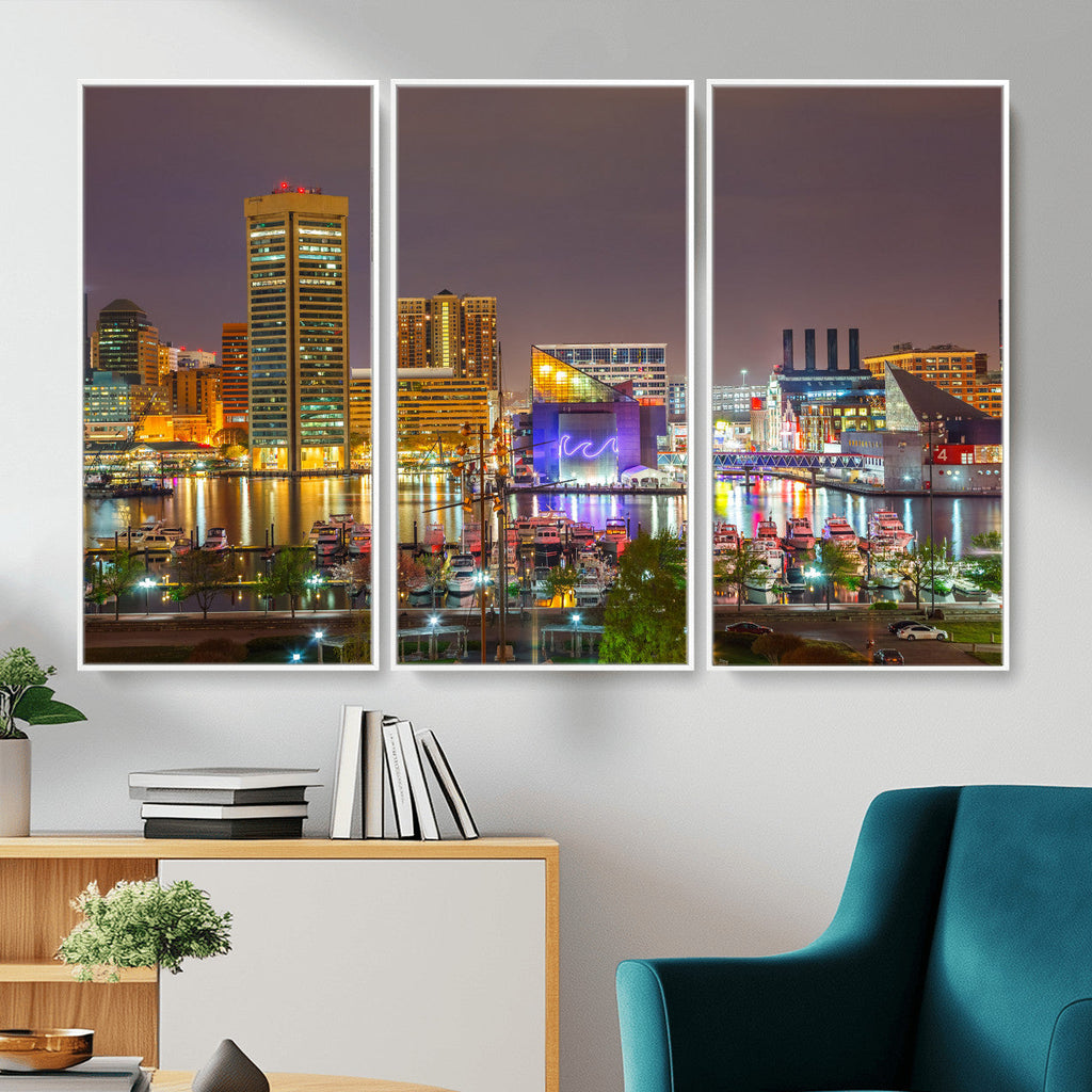 Baltimore Skyline Wall Art Canvas Print, Baltimore Downtown Night Cityscape
