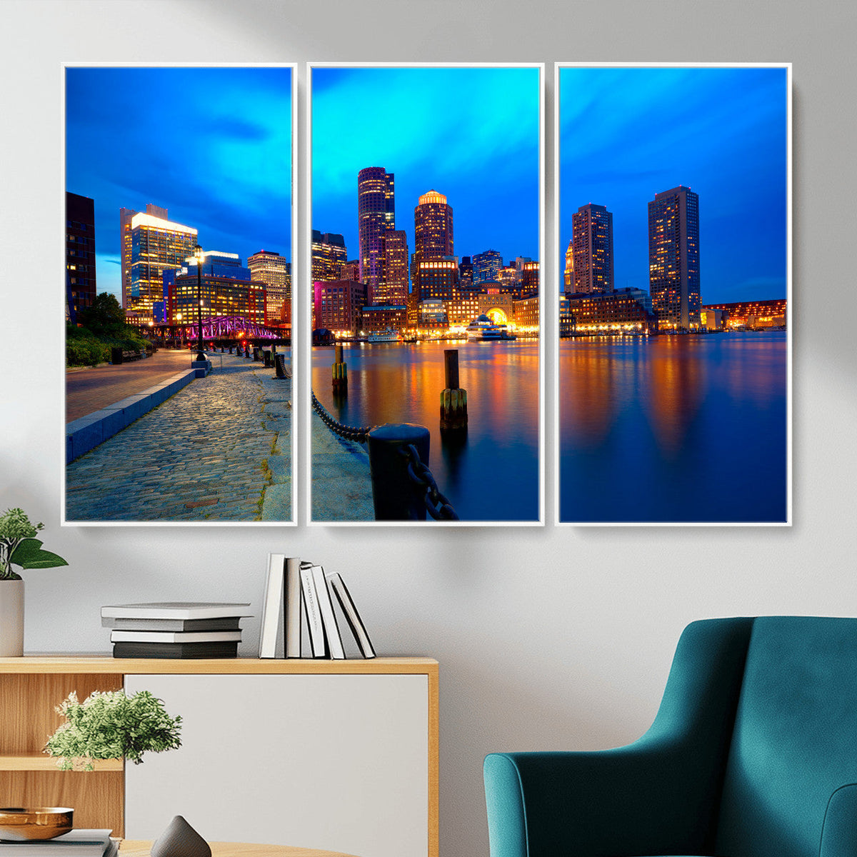Boston Wall Art Canvas Print, Boston City Downtown Night Cityscape