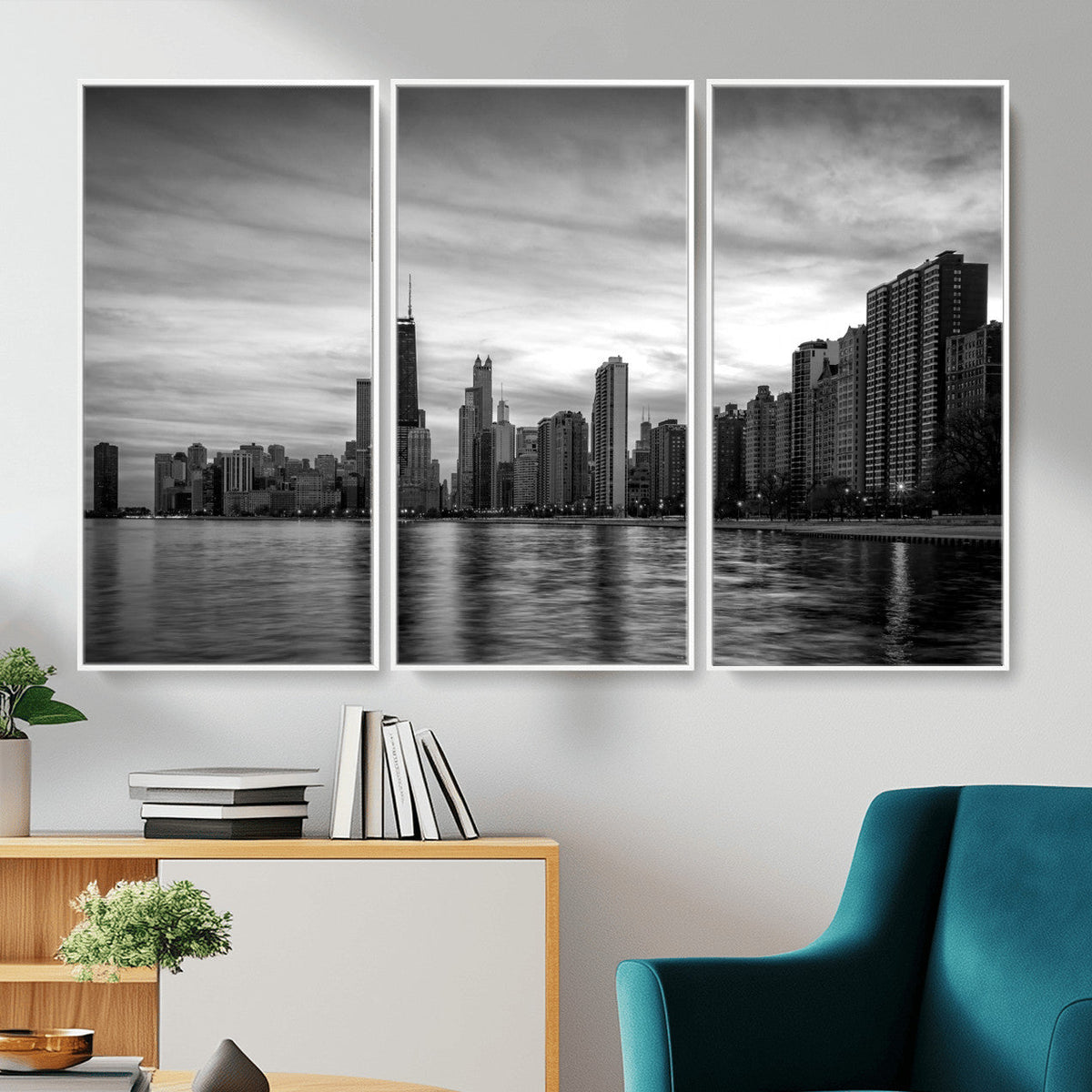 Chicago Wall Art Canvas Print, Chicago City Downtown Night Cityscape