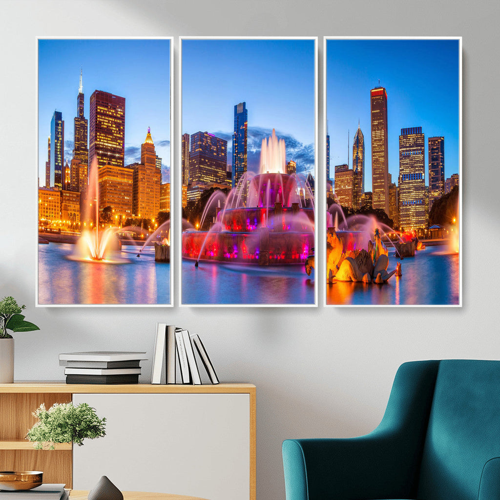 Chicago Wall Art Canvas Print, Chicago City Downtown Night Cityscape