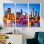 Chicago Wall Art Canvas Print, Chicago City Downtown Night Cityscape