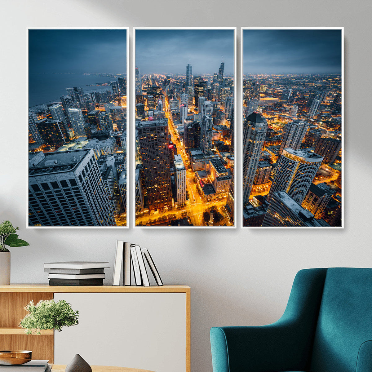 Chicago Wall Art Canvas Print - Chicago City Downtown Night Cityscape