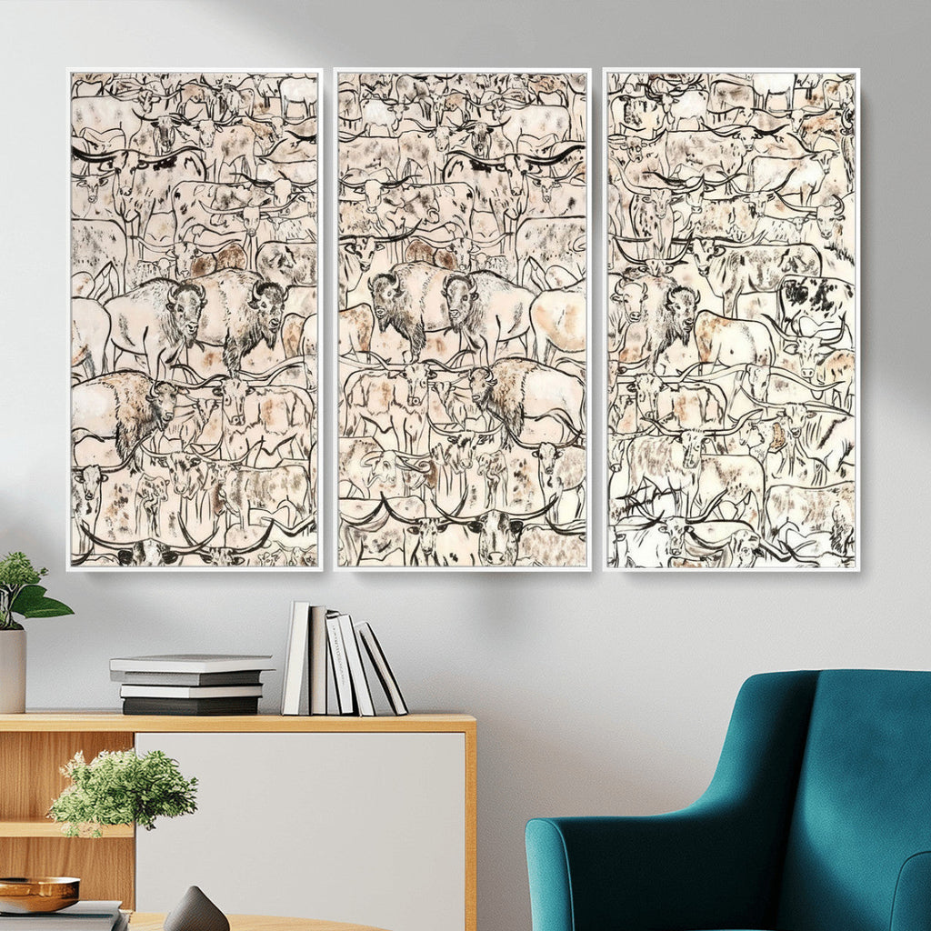 Abstract Bison Wall Art Canvas Print, Abstract Animal Art for Cabin Decor