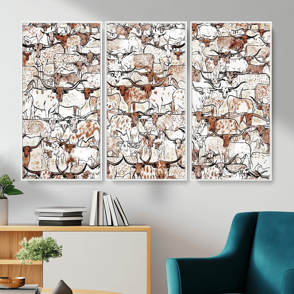 Abstract Longhorn Herd Wall Art Canvas Print