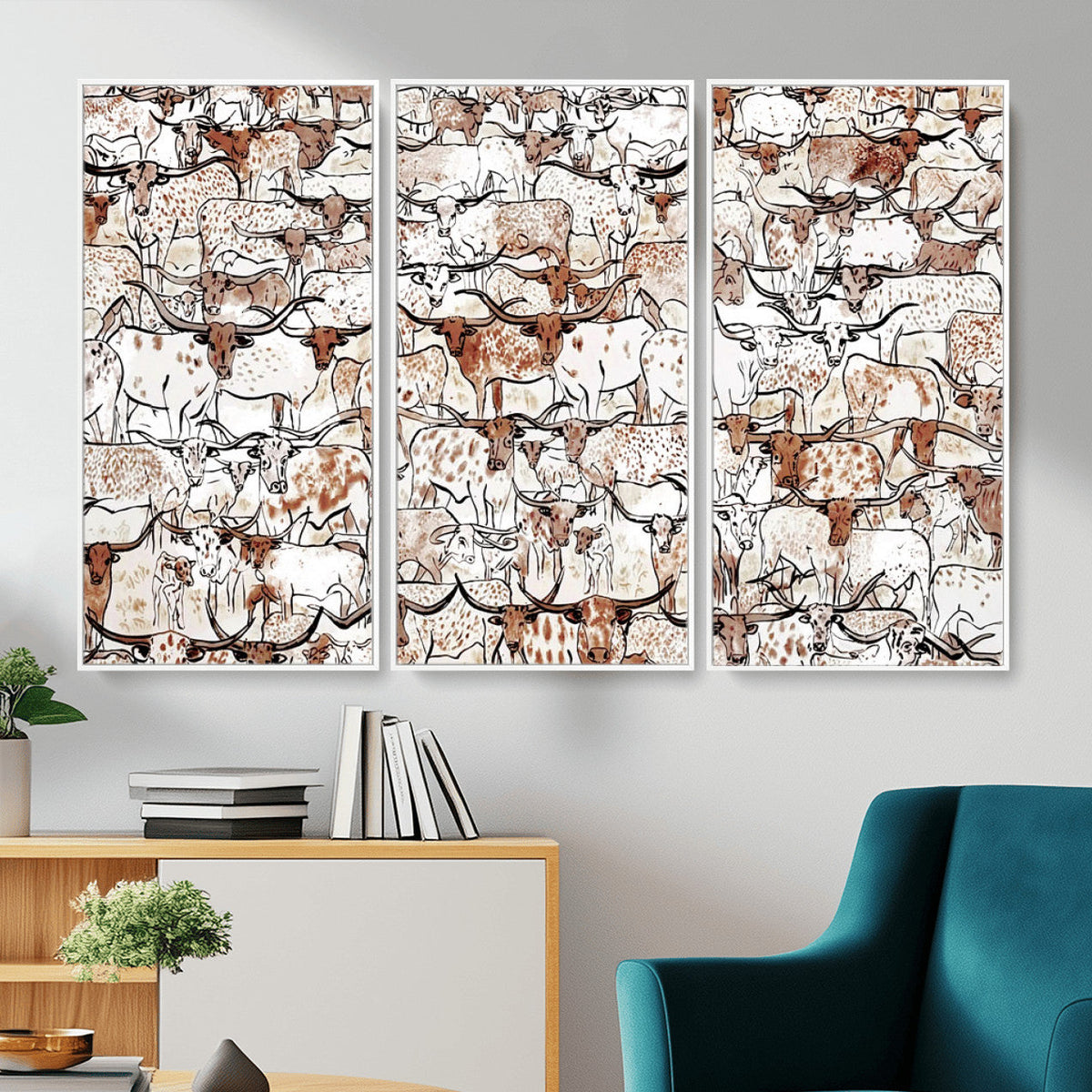 Abstract Longhorn Herd Wall Art Canvas Print