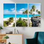 Tropical Beach Wall Art Canvas Print, Palm Tree Ocean Landscape Photography