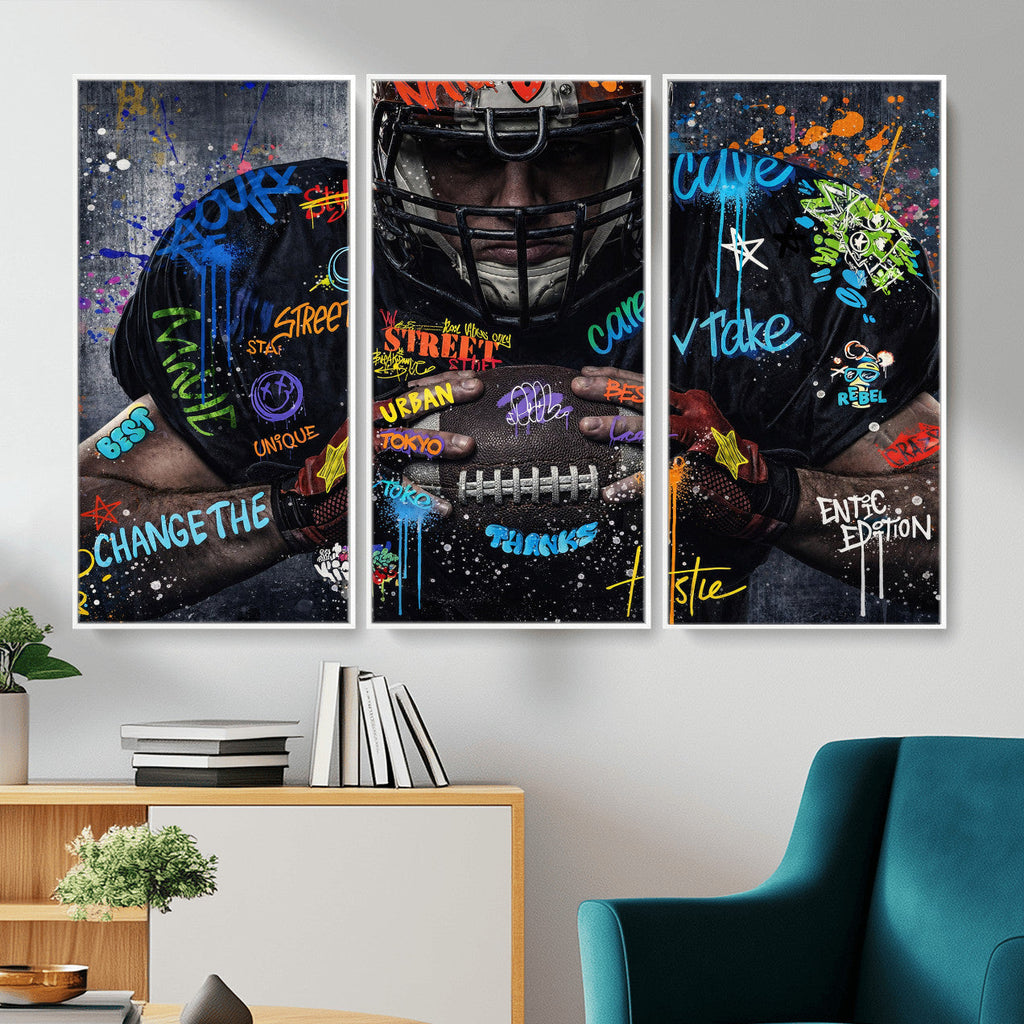 Graffiti American Football Player Street Art Wall Art Canvas Print