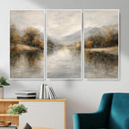Neutral Abstract River Landscape Wall Art Canvas Print