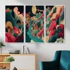 Colorful Japanese Landscape Print: Maximalist Panoramic Wall Art