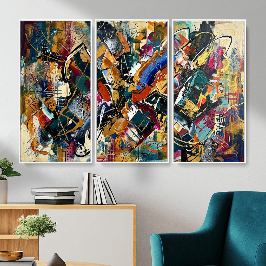 Geometric Abstract Wall Art Canvas Print, Orange Blue