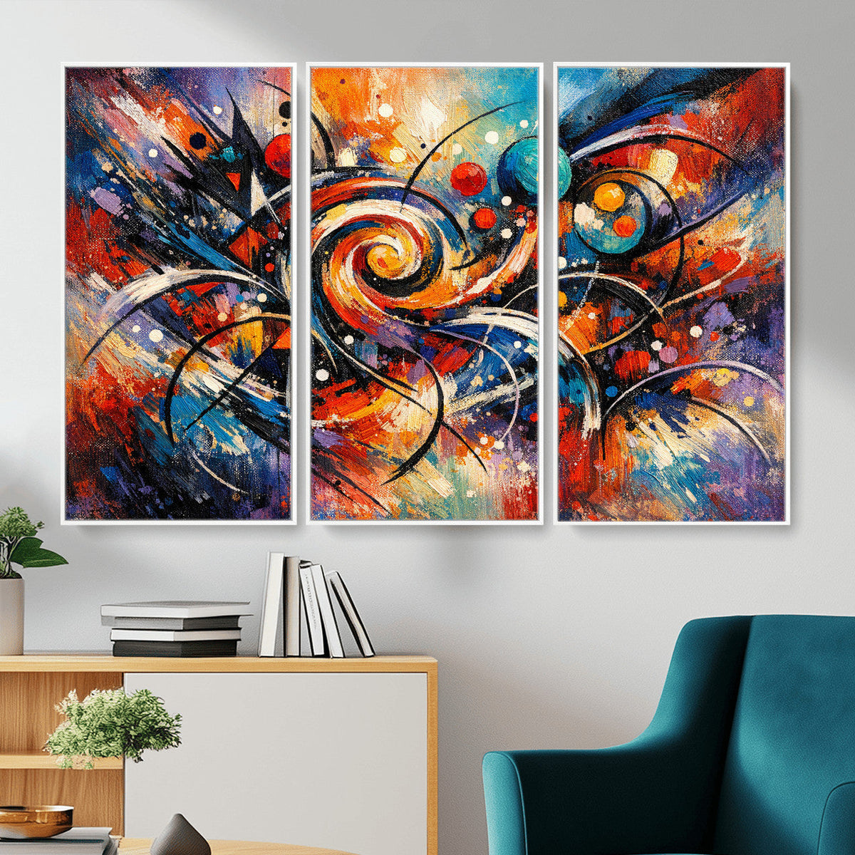 Geometric Abstract Wall Art Canvas Print, Orange Blue