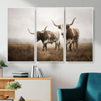 Texas Longhorn Canvas Wall Art Western Bull Desert, Rustic Farmhouse Wall Decor