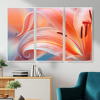 Peach Lily Canvas Wall Art, Coral Pink Flower Macro Photo Print, Botanical Decor