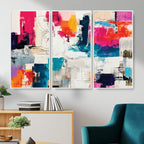 Blue Teal Abstract Canvas Wall Art, Modern Brushstroke Style Print, Navy Orange Contemporary Decor