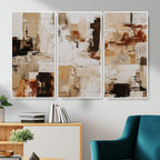 Blue Teal Abstract Canvas Wall Art, Modern Brushstroke Style Print, Navy Orange Contemporary Decor